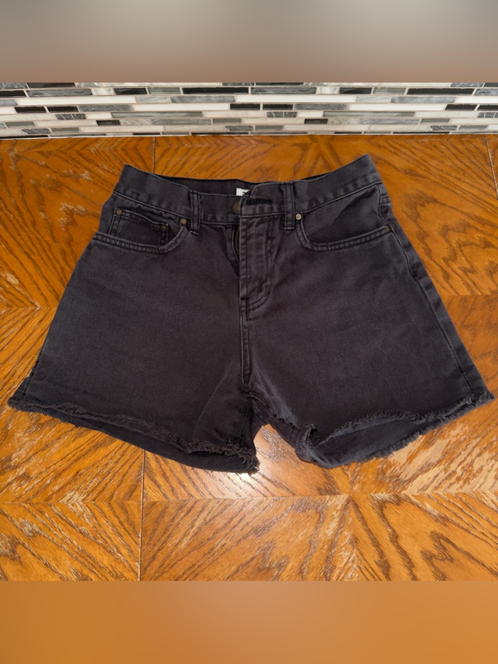 Billabong High Tide Frayed Denim Shorts Size 26 Washed Black Cutoff